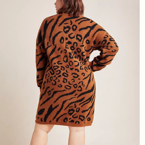 ⭐️ Rilke Leopard Cheetah Cat Chic Glam Girly Winter Classy Tunic Sweater Dress - Picture 6 of 9